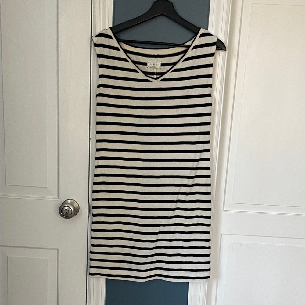 Lou & Grey Striped Knit Sleeveless‎ V-Neck Dress Cream Black XS 476149